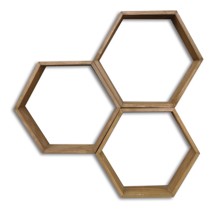 Hanah Home Hex001 Conjunto de 3 Estanterías de Pared de Madera de Abeto Color Nogal